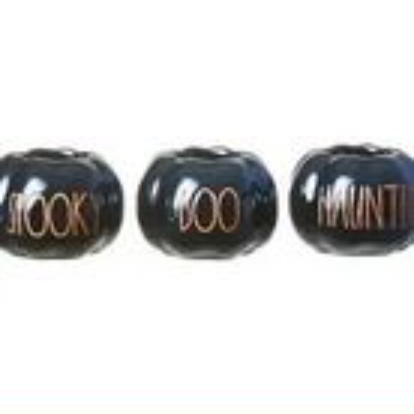 Brand NEW Rae Dunn “Boo, Spooky, Haunted” Pumpkin Tea Light 3 Holders - Picture 1 of 8